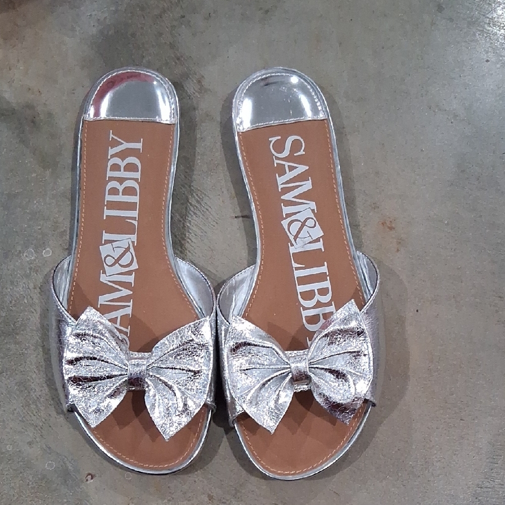 Sam & Libby Silver Brown Sandals with Bow Detail